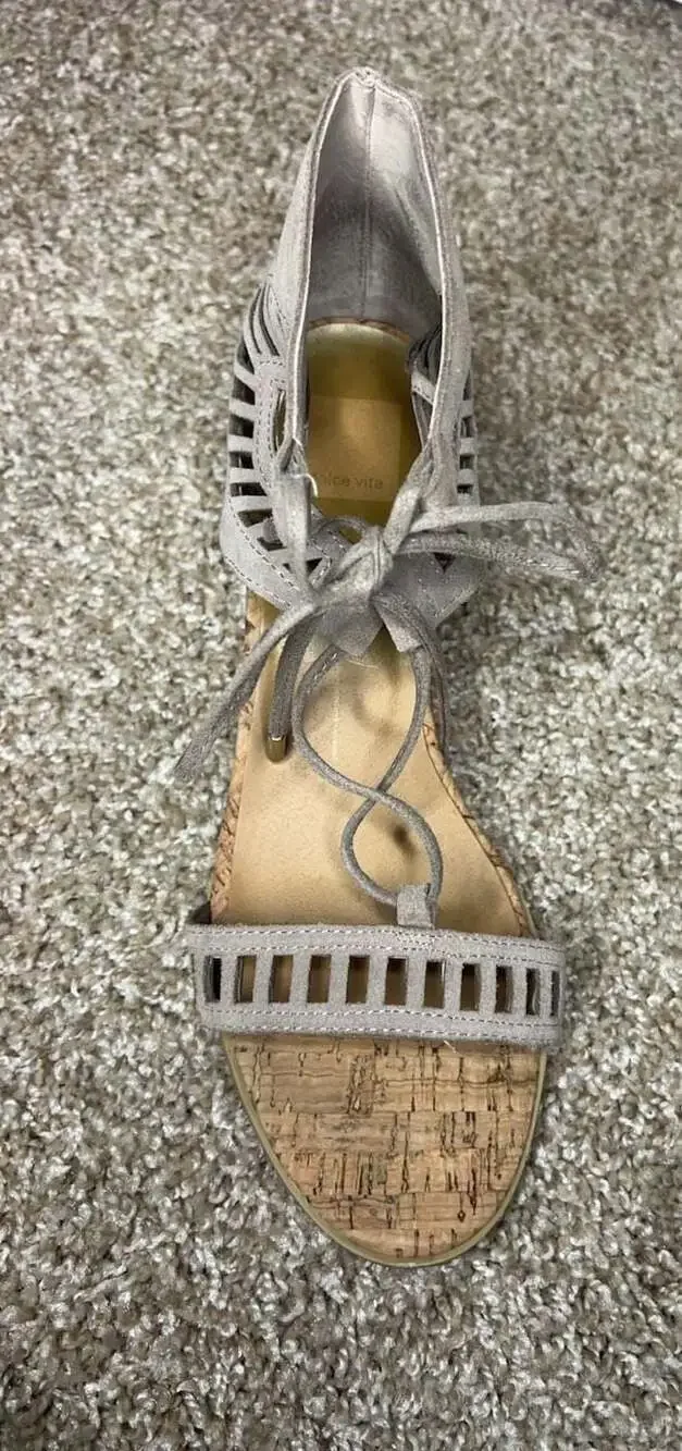 Dolce Vita Taupe Suede Lace-Up Cork Wedge Sandals Size 9